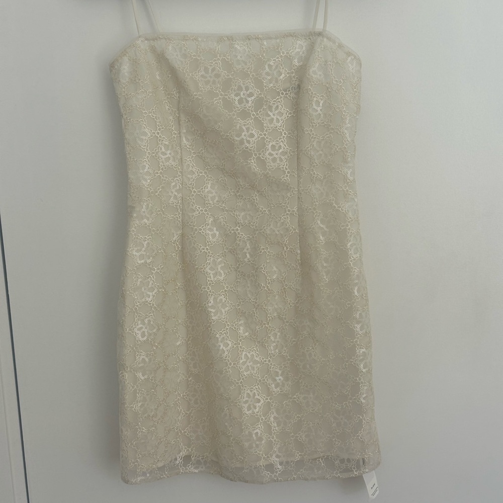 Rotate Chic Cream Lace Mini Dress